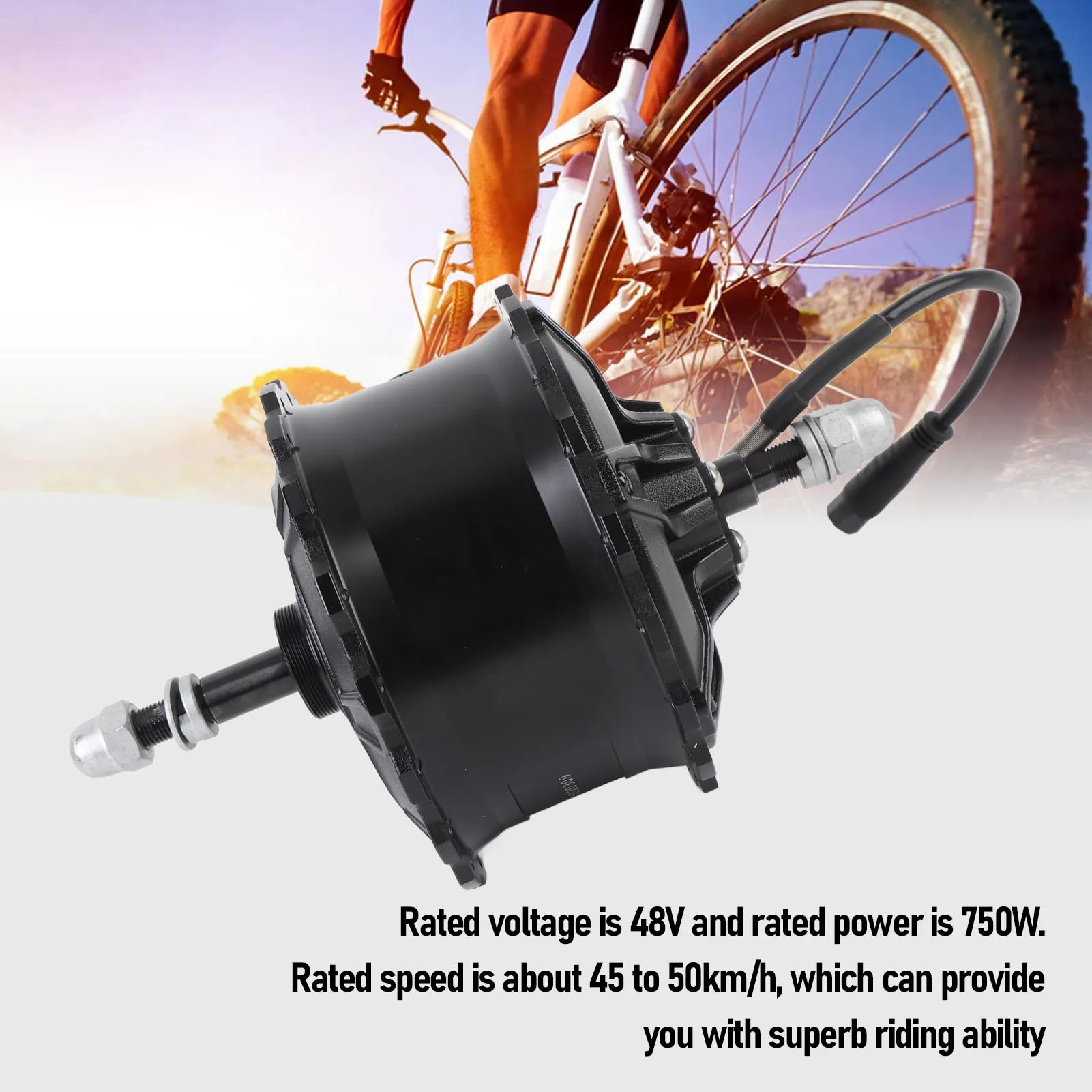 Electric Hub Motor Aluminum Alloy Electric Wheel Hub Motor IP65 Rain Proof 48V 750W with 9  Adapter Cable for Modification