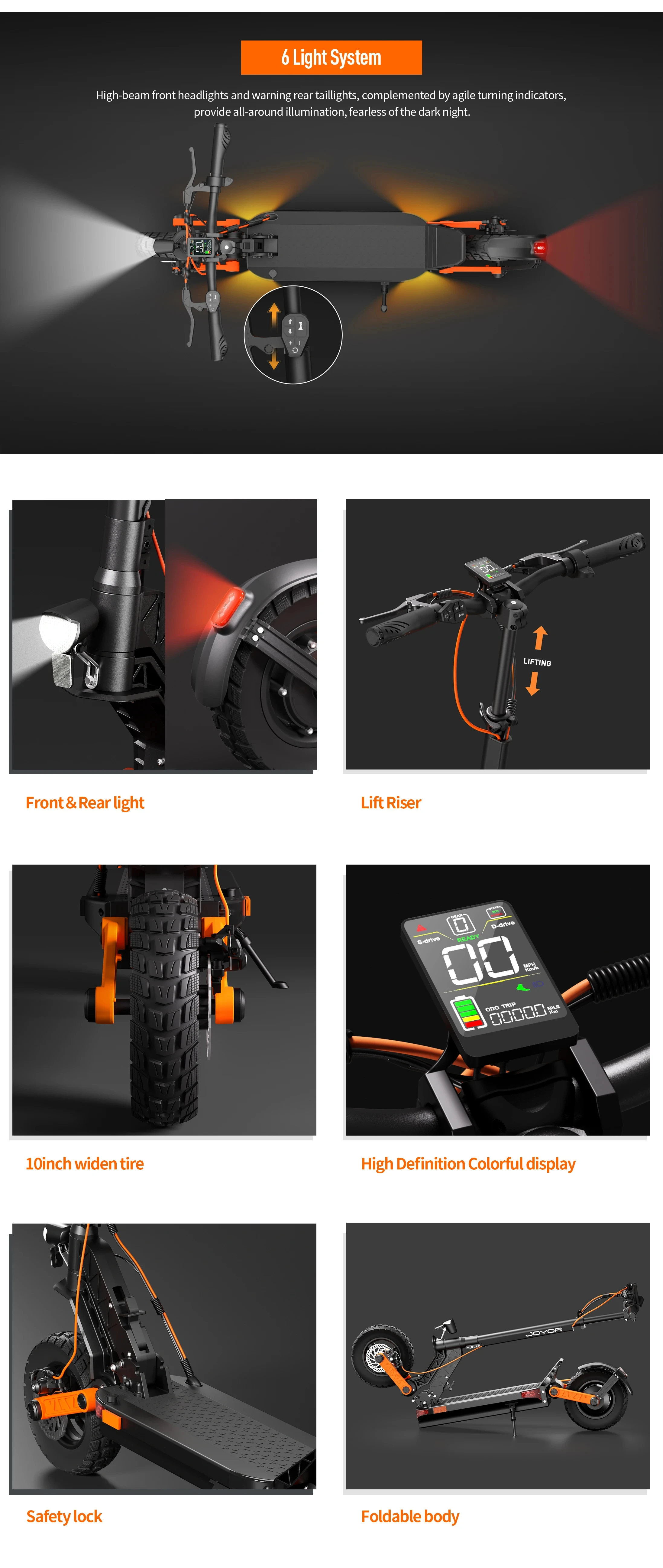 JOYOR S8 Elektroroller 600W Motor 48V26AH Geschwindigkeit 48km/h Maximale Reichweite 75-90km Aluminiumlegierungs-Karosserie 10-Zoll-Reifen Pendler-E-Scooter – Detail 8