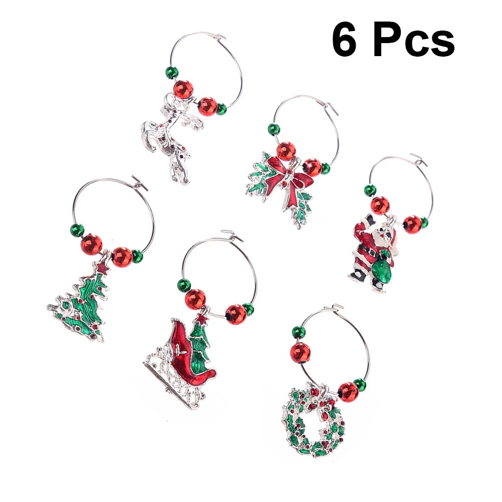 

6pcs Wine Glass Charms Metal Christmas Drink Markers Party Favors Goblet Rings Holiday Gift Stocking Stuffer Bar Tools