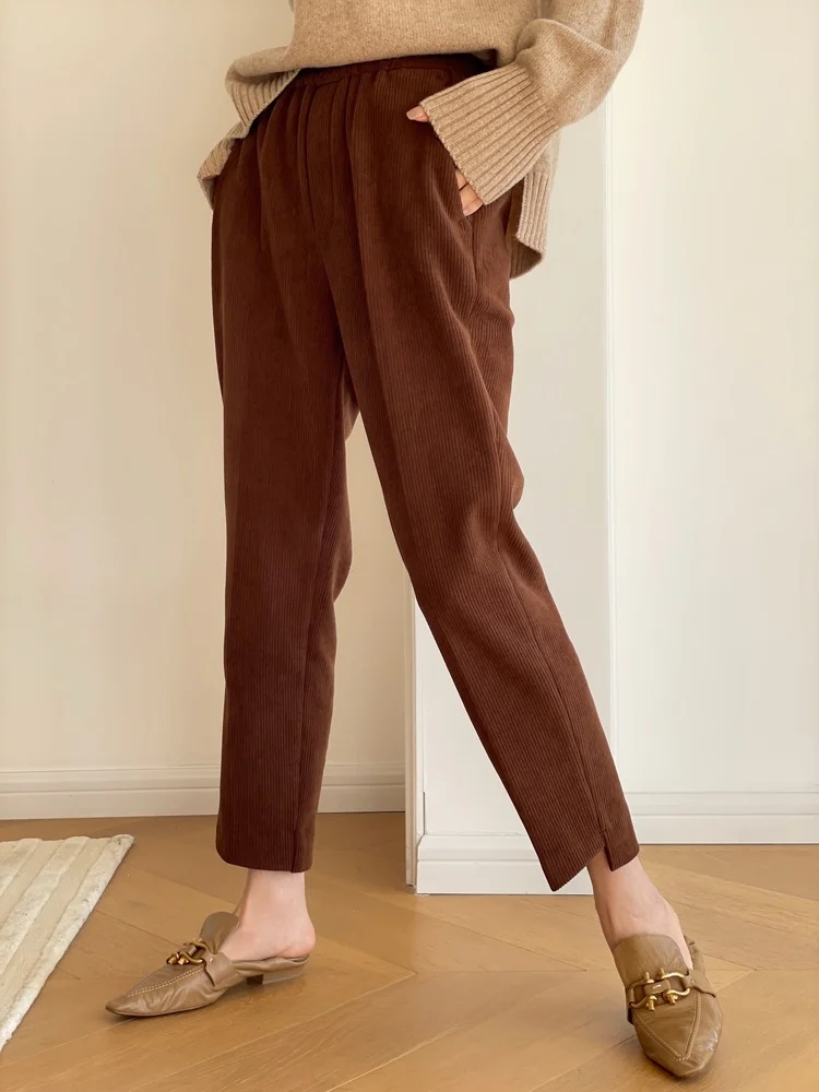 

Large Size Corduroy Harlan Pants High Waist Elastic Waist Retro Sle Women's Casual Trousers Autumn Winter Faion