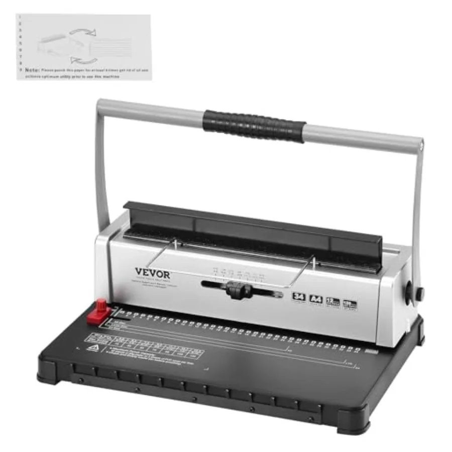 

Machine, Manual Book Maker 34-Holes Binding 120 Sheets, Punch Binder with Adjustable Side Margin, for Letter Size, A4, A5