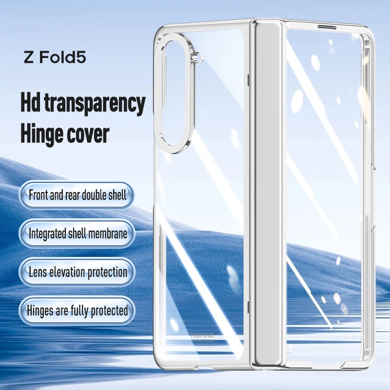 For Samsung Galaxy Z Fold 5 Case Electroplated Transparent With Tempered Film Folding Hinge Shockproof Protective Hard Cover