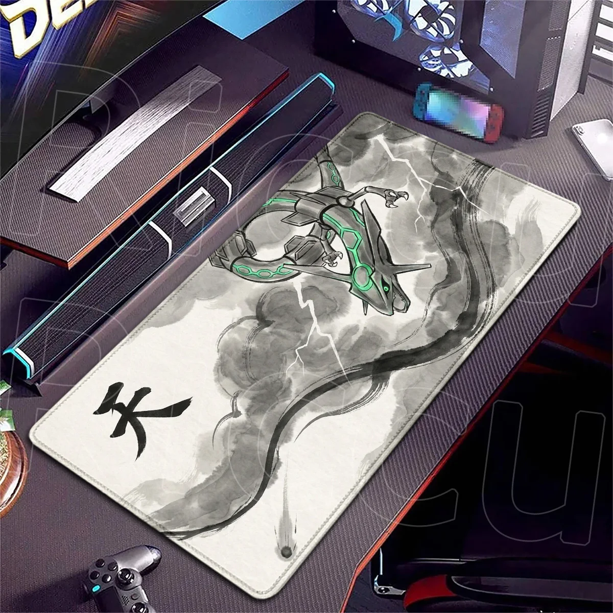 Large Laptop Mouse Pad Locking Edge Carpet PC Gaming Accessories Cool P-Pokemon Rayquaza Computer Keyboard Tabletop Mats 90x40cm