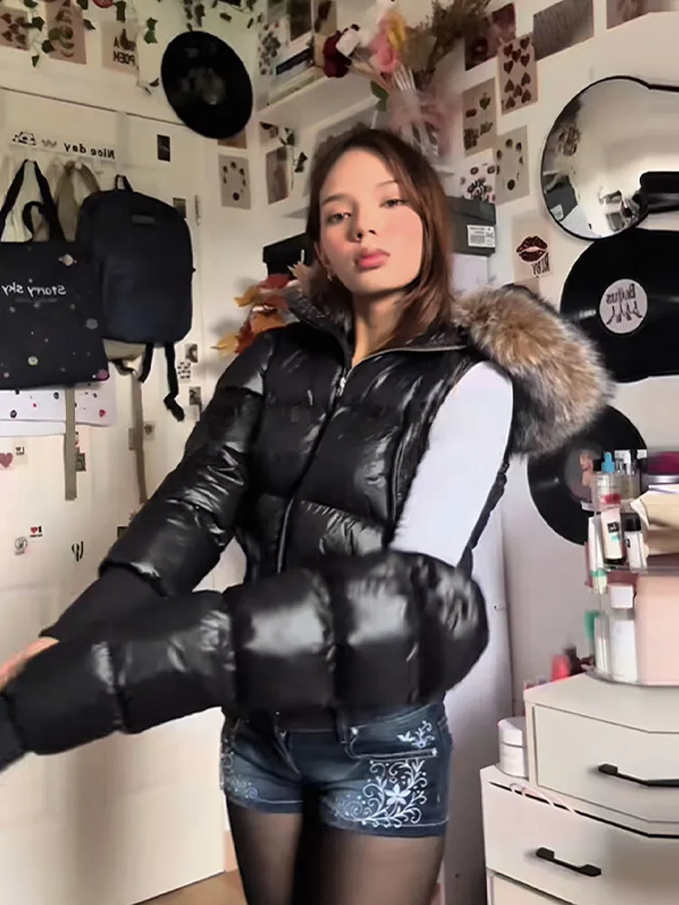 

Faux Fur Hooded Women 's Padded Cotton Coat Zipper Ribbed Cuffs Hem Full Sleeve Jackets Female 2025 Autumn Thicken Streetwears