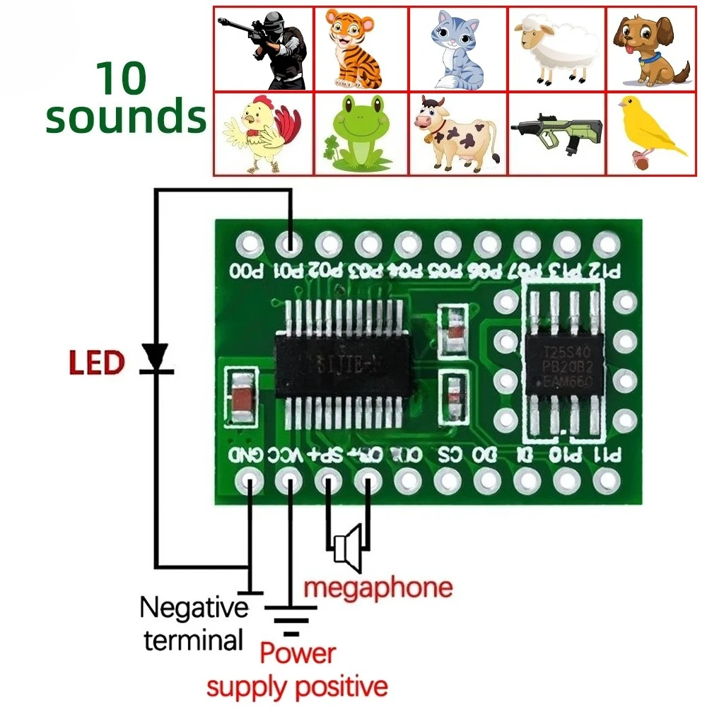 Dog cat cow bird frog tiger various animals call 10 kinds of gun sounds eating chicken explosion sound integrated IC module