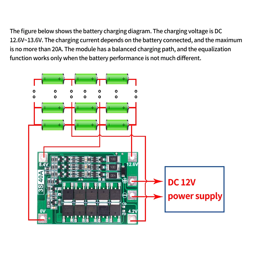 TISHRIC Li-ion Lithium Battery Charger Protection Board 18650 BMS 3S 4S 40A 60A For Drill Motor 11.1V 12.6V/14.8V 16.8V