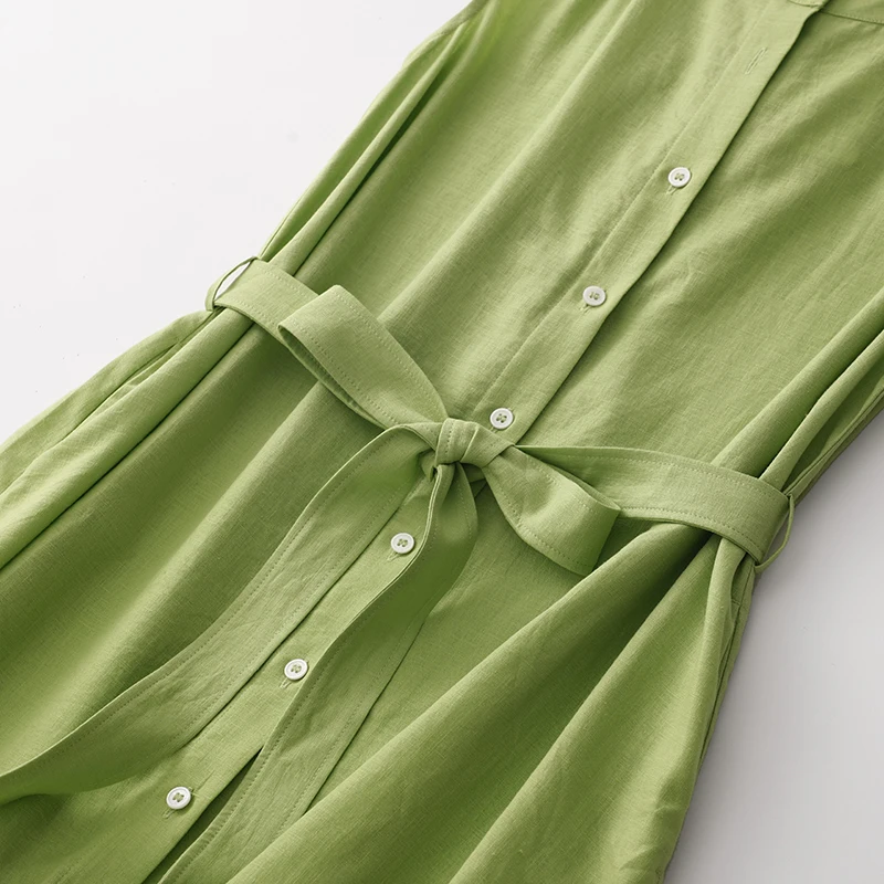 Kobiety 2025 Lato Nowa Jasnozielona Sukienka bez rękawów Bawełniana Lniana Długa Sukienka Boho Beach Streetwear Holiday