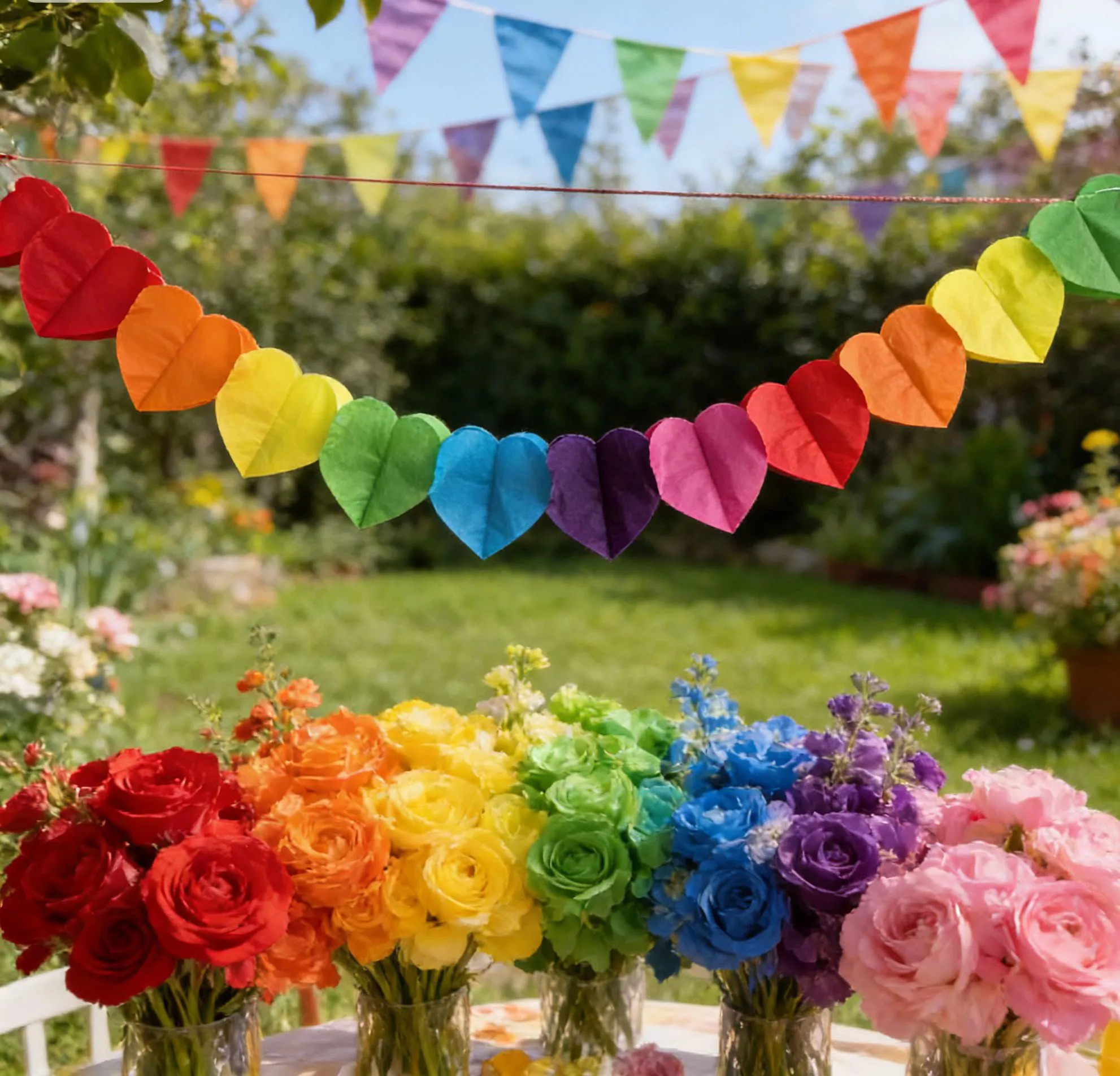3M Rainbow Colorful Party Decorations Heart Garland Streamers Banner Birthday Pride Day Shower Wedding Red Orange Yellow Green B