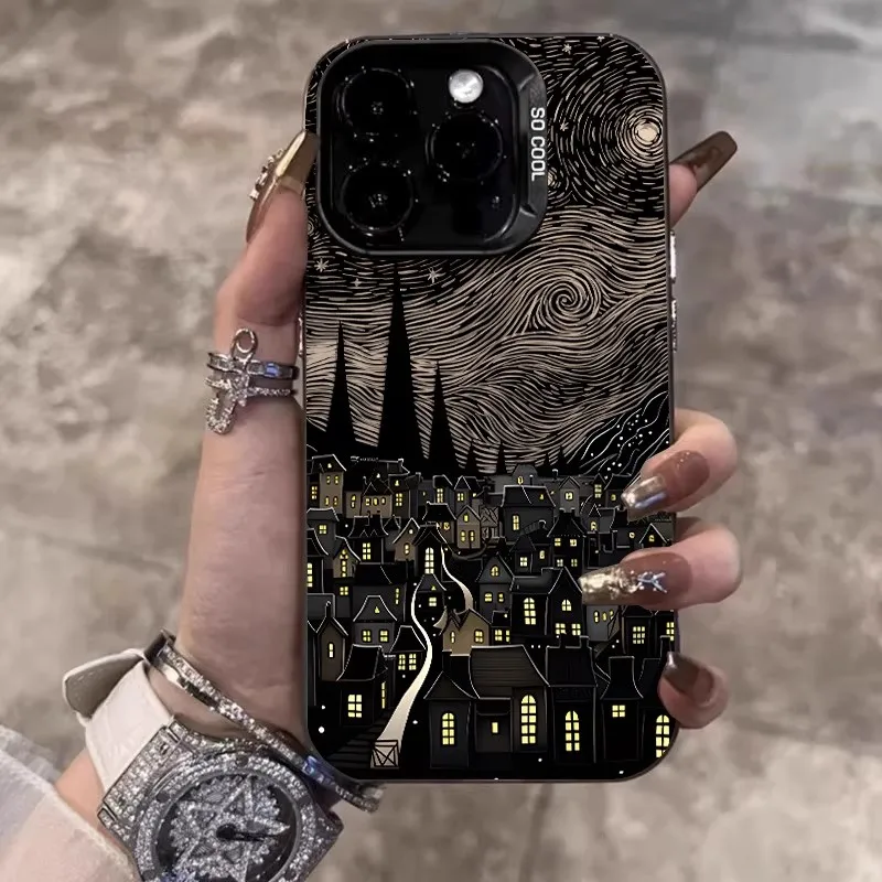 Starry Sky Town Pattern Phone Case For Samsung Galaxy S25 S24 S22 S23 S21 Ultra FE Plus  A36 A53 A56 A35 A55 A54 A34 A33 Cover