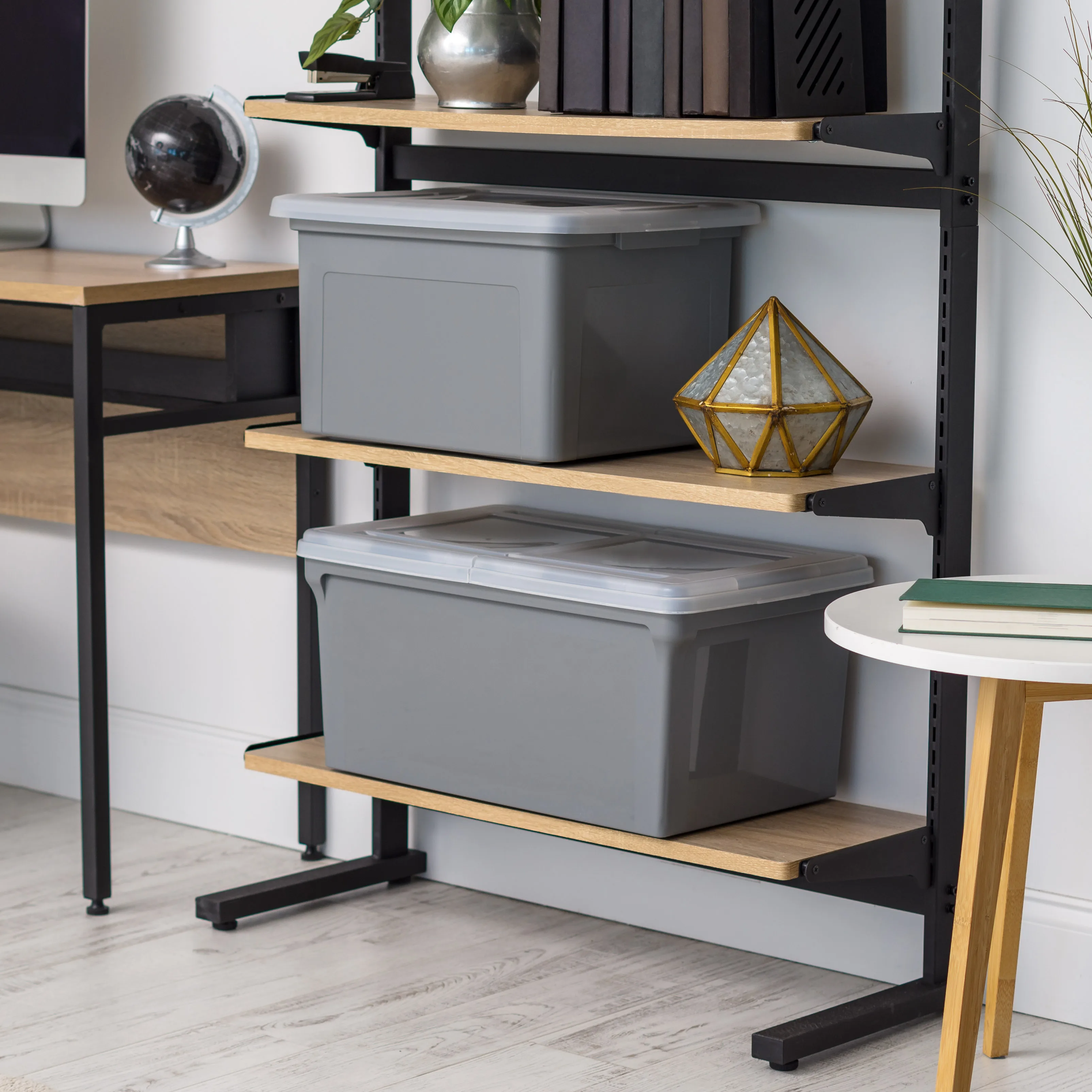 الولايات المتحدة الأمريكية، صناديق تخزين بلاستيكية بغطاء مقسمة/صناديق ملفات 22.8 بوصة طول × 13.74 بوصة عرض × 10.75 بوصة ارتفاع، رمادي، فردي #3