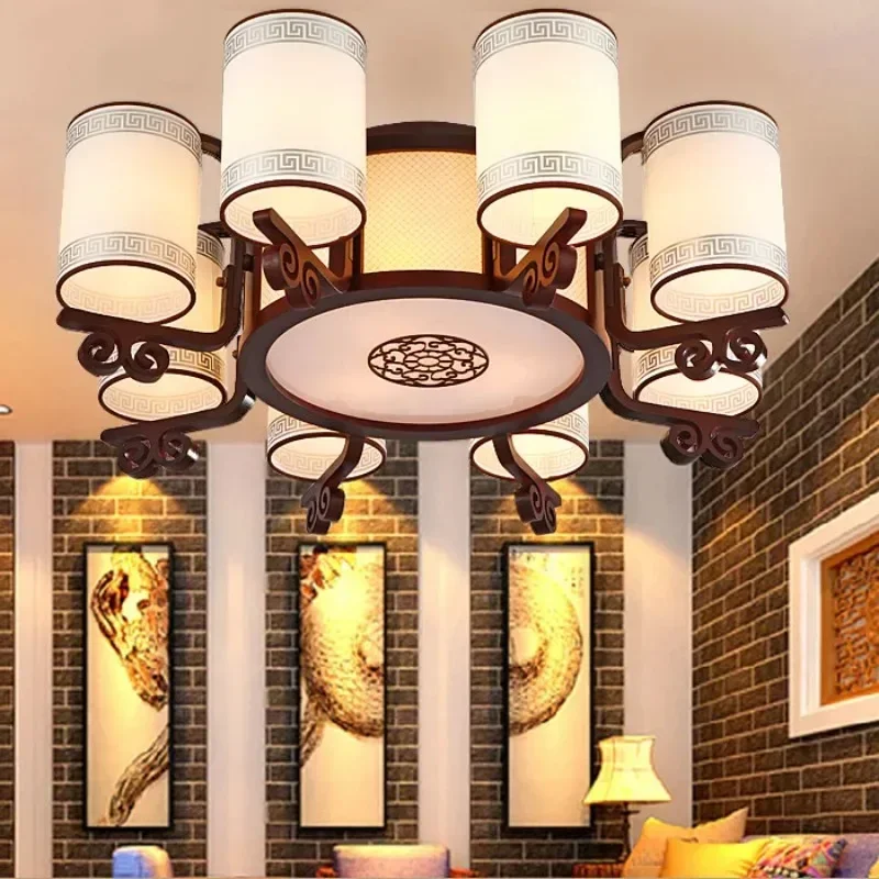 

Chinese Antique Restaurant ceiling Light Wooden Ceiling Lamp Seminal Hotel Lobby Art Teahouse Sheepskin Led Ceiling Light Lights