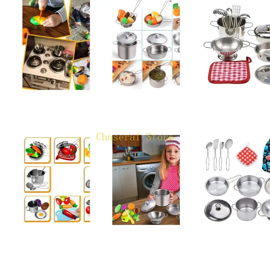 

E7CE Stainless Steel Kids House Kitchen Toy Children Pretend Play Cookware Set