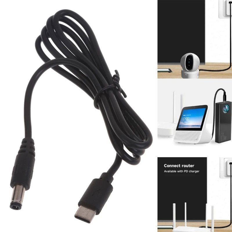 Type-C USB C to DC5521 Charge Cable 5.5X2.1mm Connector 9V 12V 15V 20V Power Cord for Routers Laptop Cameras Speaker