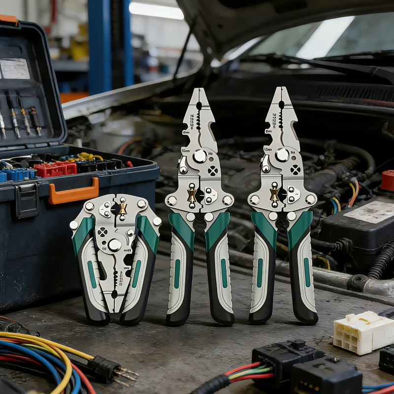 

Набор из 2 прочных промышленных инструментов для зачистки проводов с функциями обжима, резки и скручивания, встроенной структурой, складной конструкцией, эргономичной ручкой, подходит для электротехнических работ и сантехники.