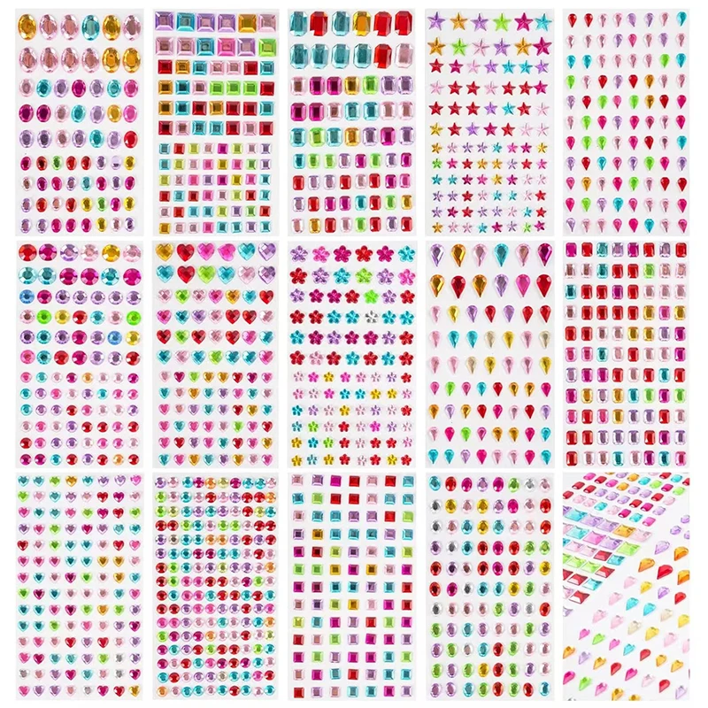 

10Pcs Colorful Glitter Rhinestone Stickers Self Adhesive Assorted Shapes Diamond Gem For Face Body Makeup DIY Crafts Kids Gifts