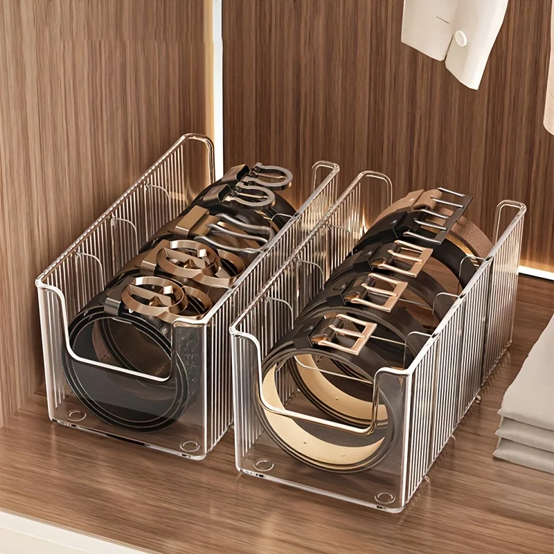 Transparent Plastic Belt Organizers and Detachable Compartments - Stylish Wardrobe Storage Boxes for Belts, Scarves and Ties