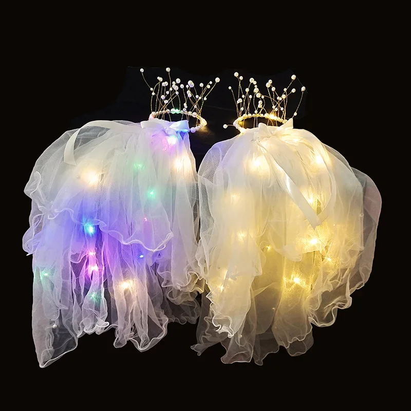 1pcs LED Light Up Glow Girl First Communion Headband Tulle Veil Wreath Crown  Party Gift Birthday Wedding Festival