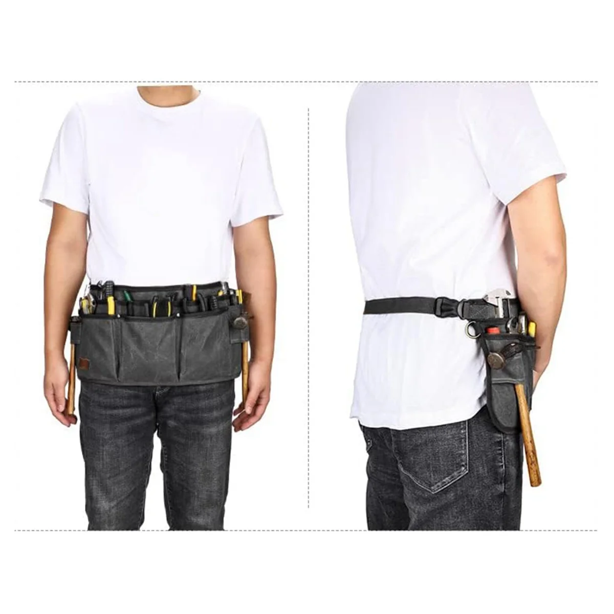 AA98 Tool Belt Pouches for Men Utility Belt Electrician Tool Bag Canvas Gardening Waist Tool Pouch with 13 Pockets Black view 2