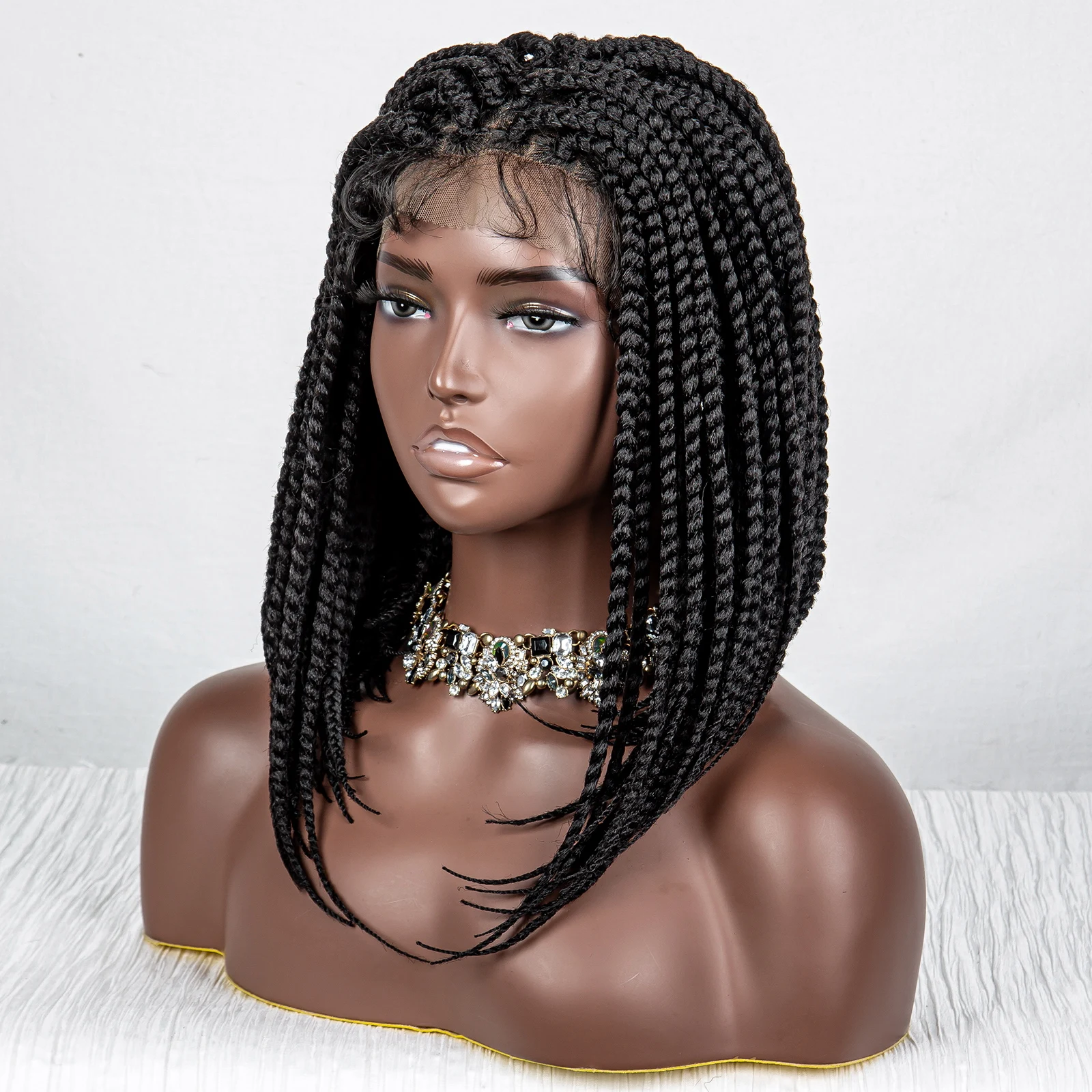 Perruque Bob Full Lace Wig Synthétique Courte Tressée, Tresses Sans Nministériels ds, 14 ans, pour Femme Noire