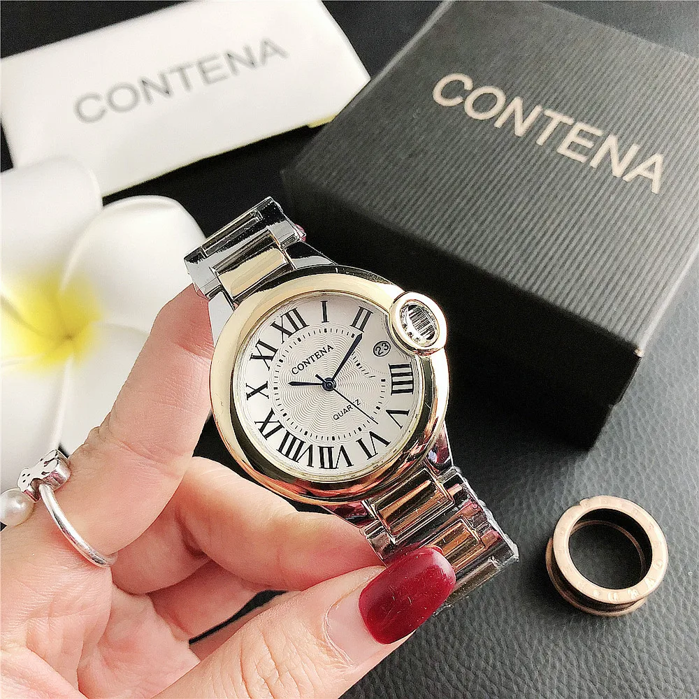 New Top Brand Luxury Stainless Steel Men and Women Luxury Atmosphere Quartz Watches Fashion Women Date Watch Suit Gift for Women