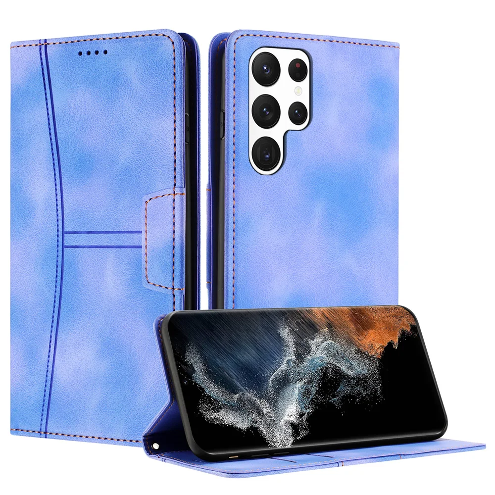 Vintage Sewing Thread Magnetic Flip Leather Case for Samsung Galaxy S8 S9 S10 Plus S10E S20 S21 S22 S23 Ultra Slim Wallet Case