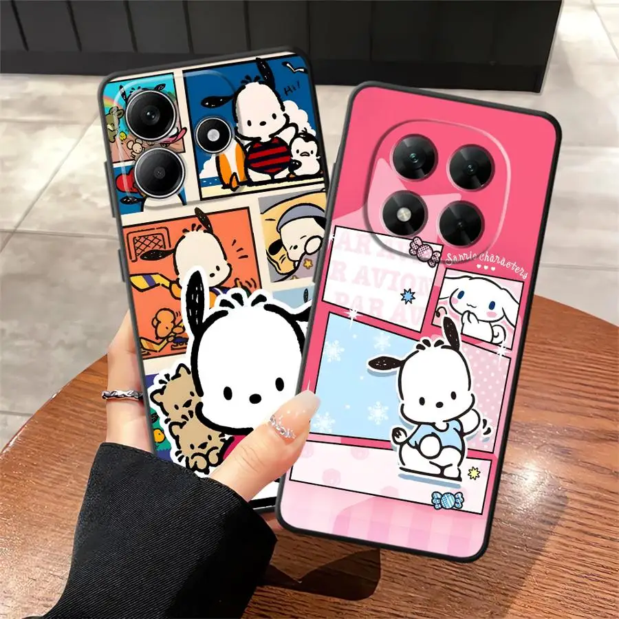 سانريو كارتون Pochacco حافظة لهاتف شاومي ريدمي نوت 9 10 11 12 برو 11s 13 14 Pro Plus 9S 12s 10S 7 8 غطاء هاتف ناعم أسود