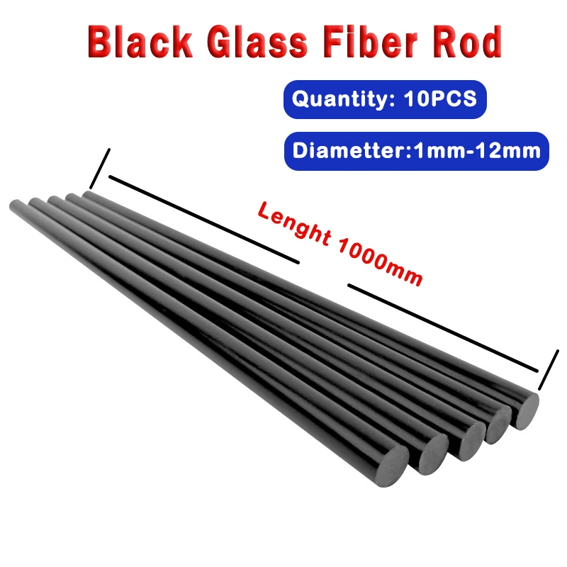 

10pcs Lenght 100cm Black Glass Fiber Rod 1mm-12mm Diametter High-Strength Glass Fiber Rod Is Used To Make Toys And Tents