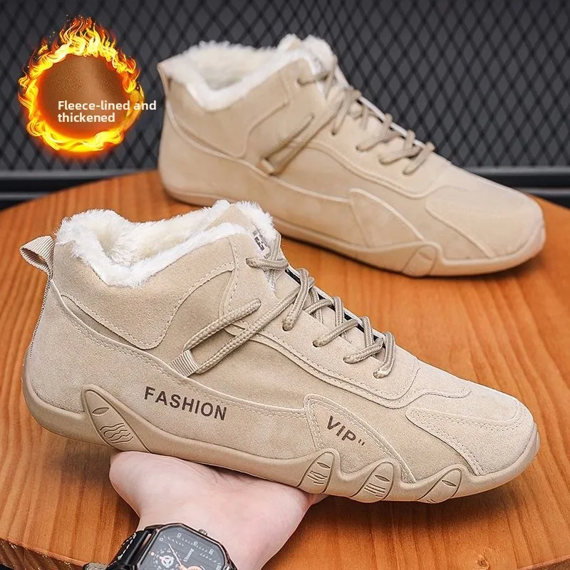 Men's Winter Fleece Lined Safety Shoes High Top Work Boots Trendy All-Match Warm Cotton Sports Board Shoes Casual Shoes
