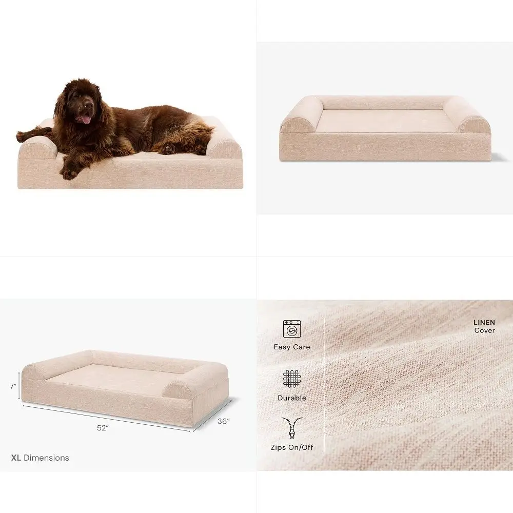 

Beds XL Orthopedic Dog Sofa Bed 7 Foam, 3Sided Bolster 75120 lbs Joint Pain amp Arthritis Relief Washable 52x36x7 Driftwood Lin