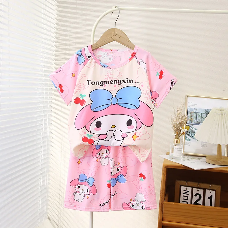 2024 My Melody Children Pajamas Sanrio Kawaii Anime Kuromi Pompompurin Tops Summer Sweet Cute Short Sleeve Thin Gift for Kids