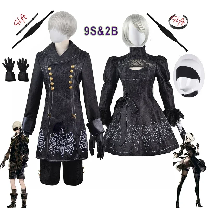 

Anime Nier Automata Cosplay 9S Yorha 2B Cosplay Suit Male Women Outfit Wig Disguise Costume Plus Size Fancy Party Black Dress*.1