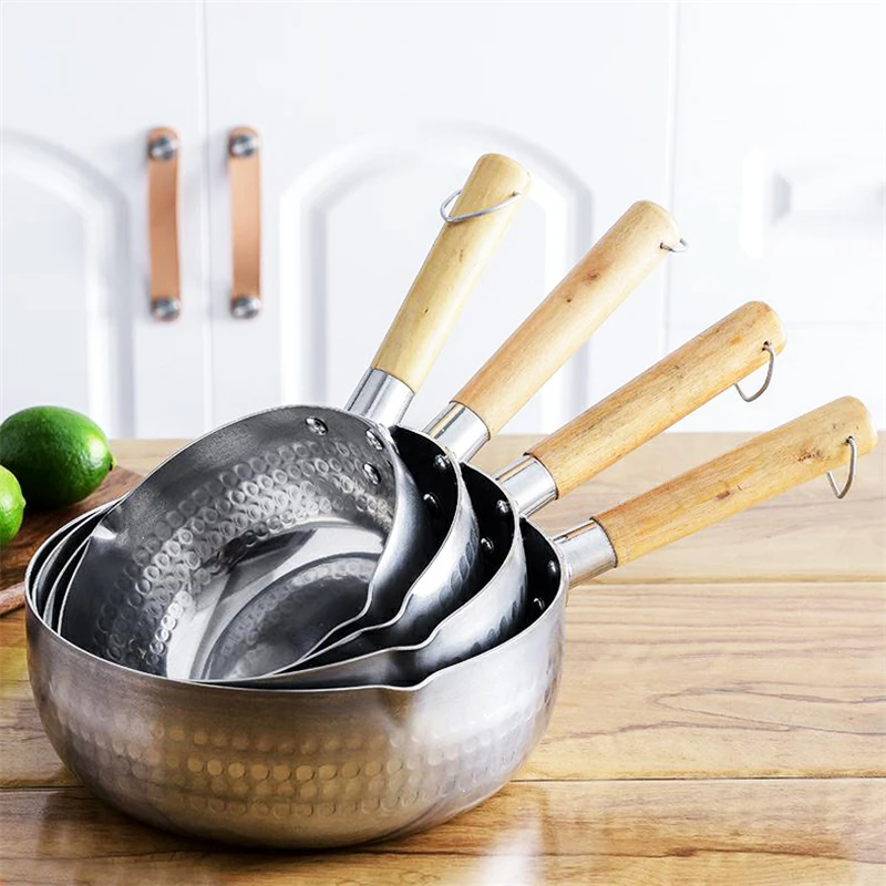 Japanese Pan Non-stick Pan Noodle Pot Kitchen Accessories Milk Pot Aluminum Wooden Handle Pot Tableware Pan Home Cooking Tools