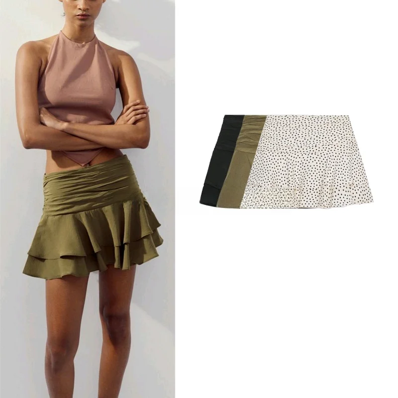 

Sweet ort Cake Skirt Pleated Layered Decoration mid Waist Skirt Casual Polyester Fiber A-Line Skirt Summer New Arrival