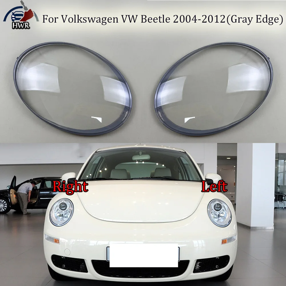 

For Volkswagen VW Beetle 2004 to 2012 (Gray Edge) Headlamp Transparent Lampshade Shell Masks Headlight Cover Lens Plexiglass