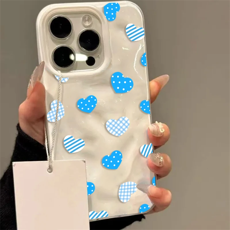 Advanced Blue And White Striped Heart Phone Case For IPhone 15 Pro Max 12 Air 13 14 11 16 17 Plus Soft Case Cover Funda