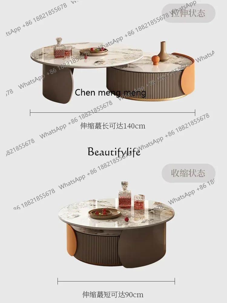 신상품 라이트 럭셔리 록 슬래브 TV 캐비닛 조합 거실 가구 확장형 원형 커피 테이블 7304