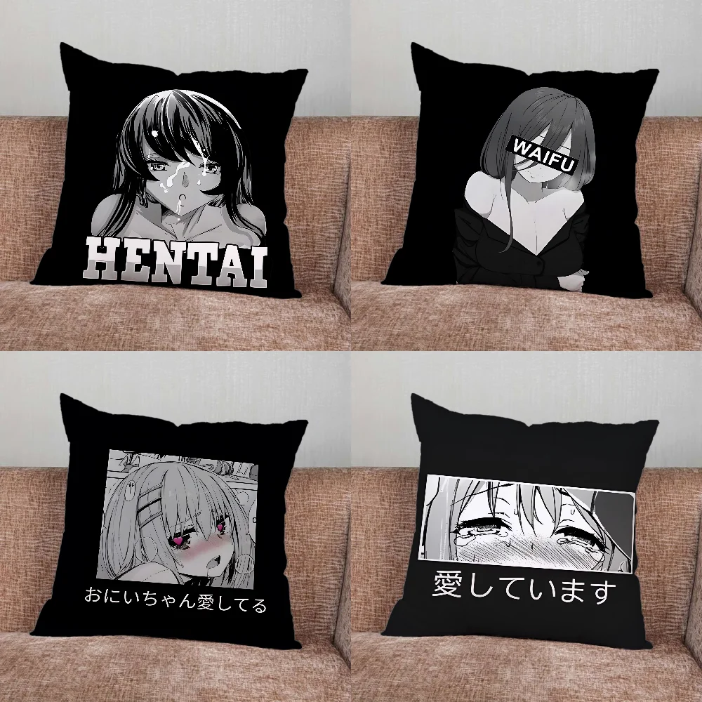 

H-Hentai Harajuku Anime Girl Pillow Case For Home Bedroom Car Office Decoration Living Room Sofa Cushion Cover Suitable