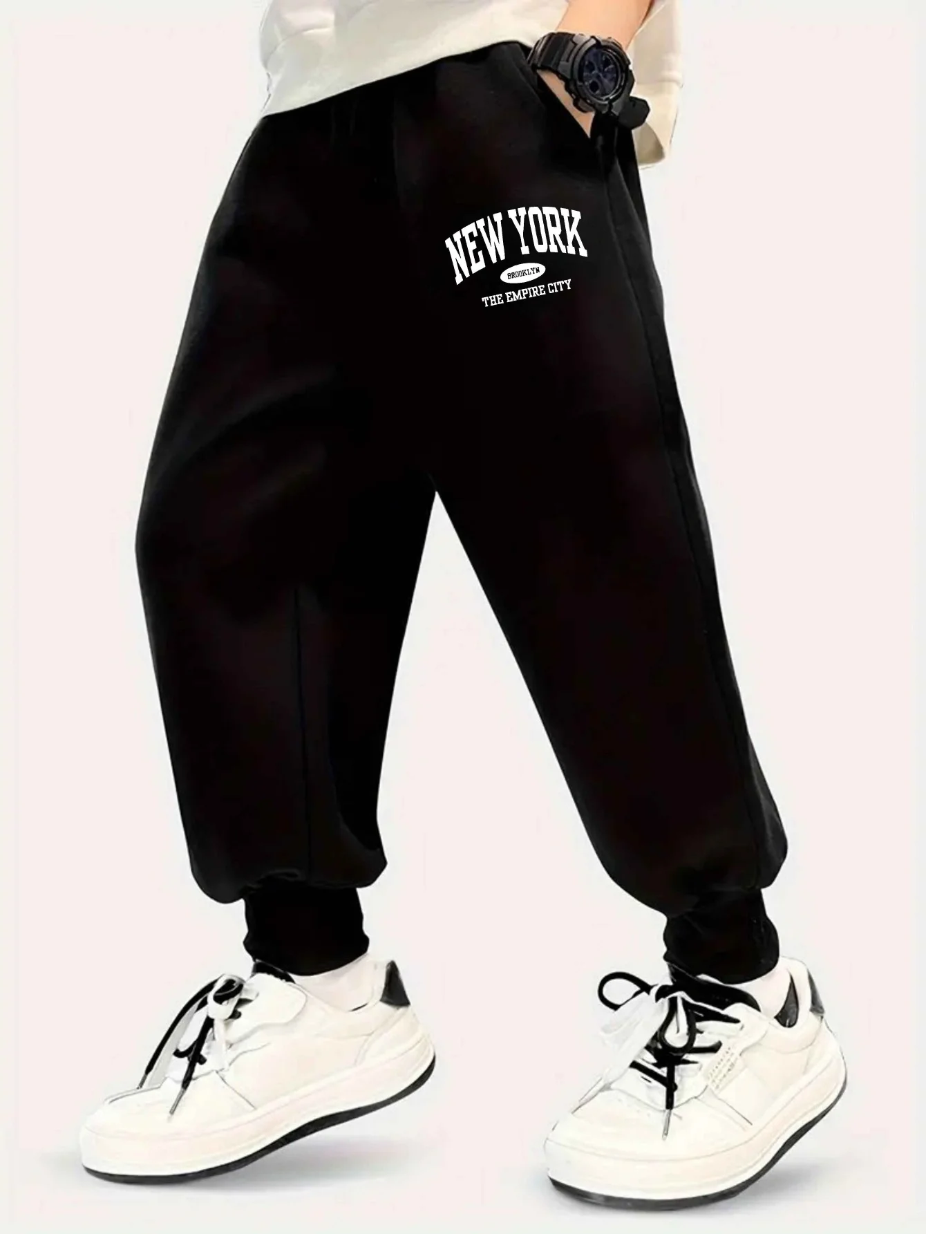 Fall/Winter Christmas New York Teen Fleece-Lined Long Pants,Children's Outdoor Activity SportsSweatpantsCasualTrendySportsPants