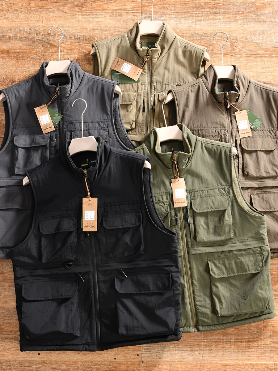 

Thickened Fleece Winter Outdoor Leisure Workwear Stand Collar Vest for Men Waterproof And Wear Resistant Zipper Closure ...