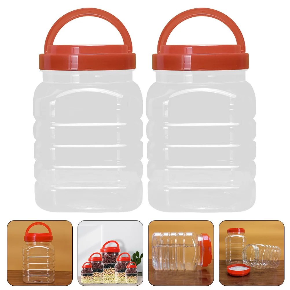 

2Pcs Clear Airtight Plastic Storage Jar Kitchen Container Honey Jam Food Organizer Storage Jar Sealed Bottle