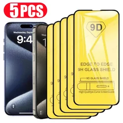 1-5PCS 9D Screen Protector For iPhone 16 Pro Max 13 11 15 14 12 Mini XR X Xs Max 7 8 Plus SE 6s 16pro 15pro 13pro Tempered Glass