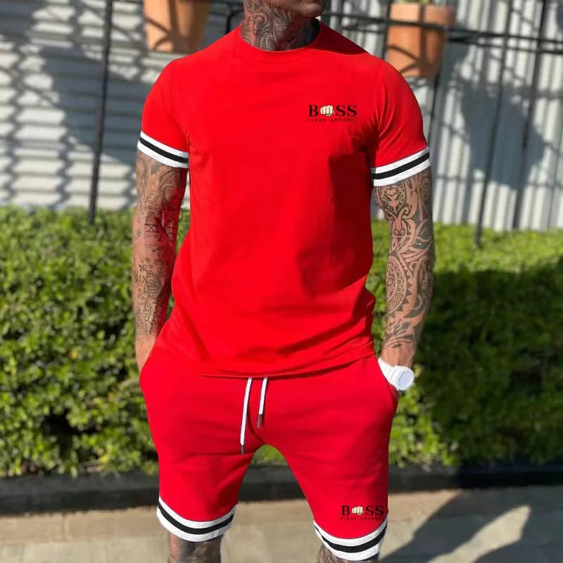 The hottest men's short sleeved shorts two-piece set for 2024, casual sports spring and summer set, new design, street style