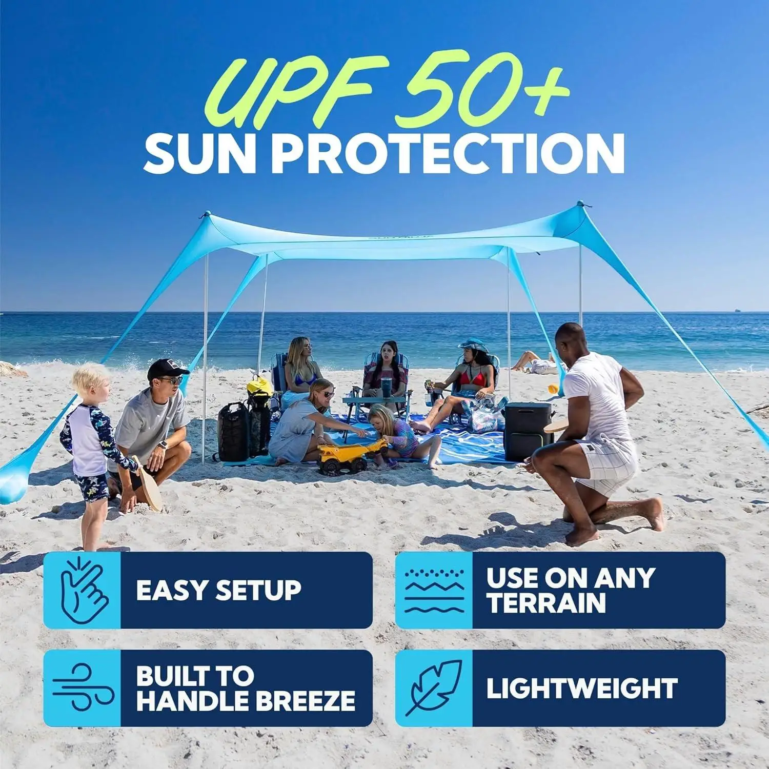 W_Beach Tent Sun Shelter UPF50+ - شاطئ سهل المنبثق - ظل خارجي لرحلات التخييم وصيد الأسماك والفناء الخلفي