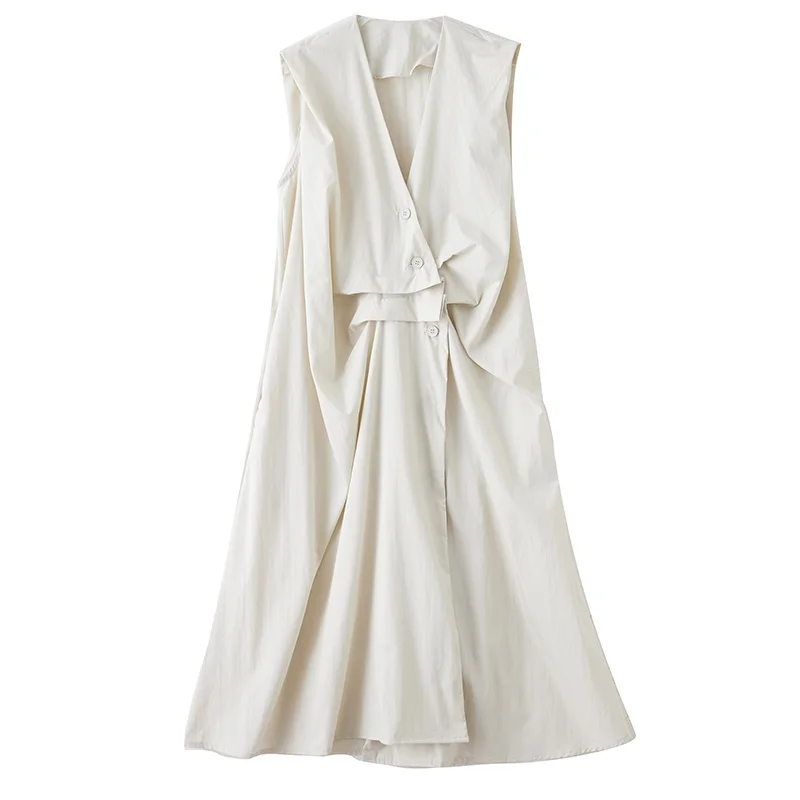 Summer Korean Sle Loose Large Size Patchwork Casual Commute Sweet Svel Dr Pure Color High Waist Cotton Blend