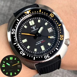 Tandorio NH35A C3 Lume Hands 44mm Automatic Men Diving Watch 200M Waterproof Sapphire Crystal Ceramic Insert Rubber Strap