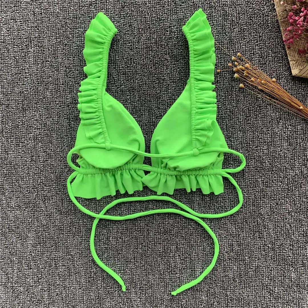 2026 Rüschen-Bikini Damen-Badeanzug Zweiteiliger Bikini-Set mit mittelhohem Bund Badebekleidung für Damen V2358 – Detail 20
