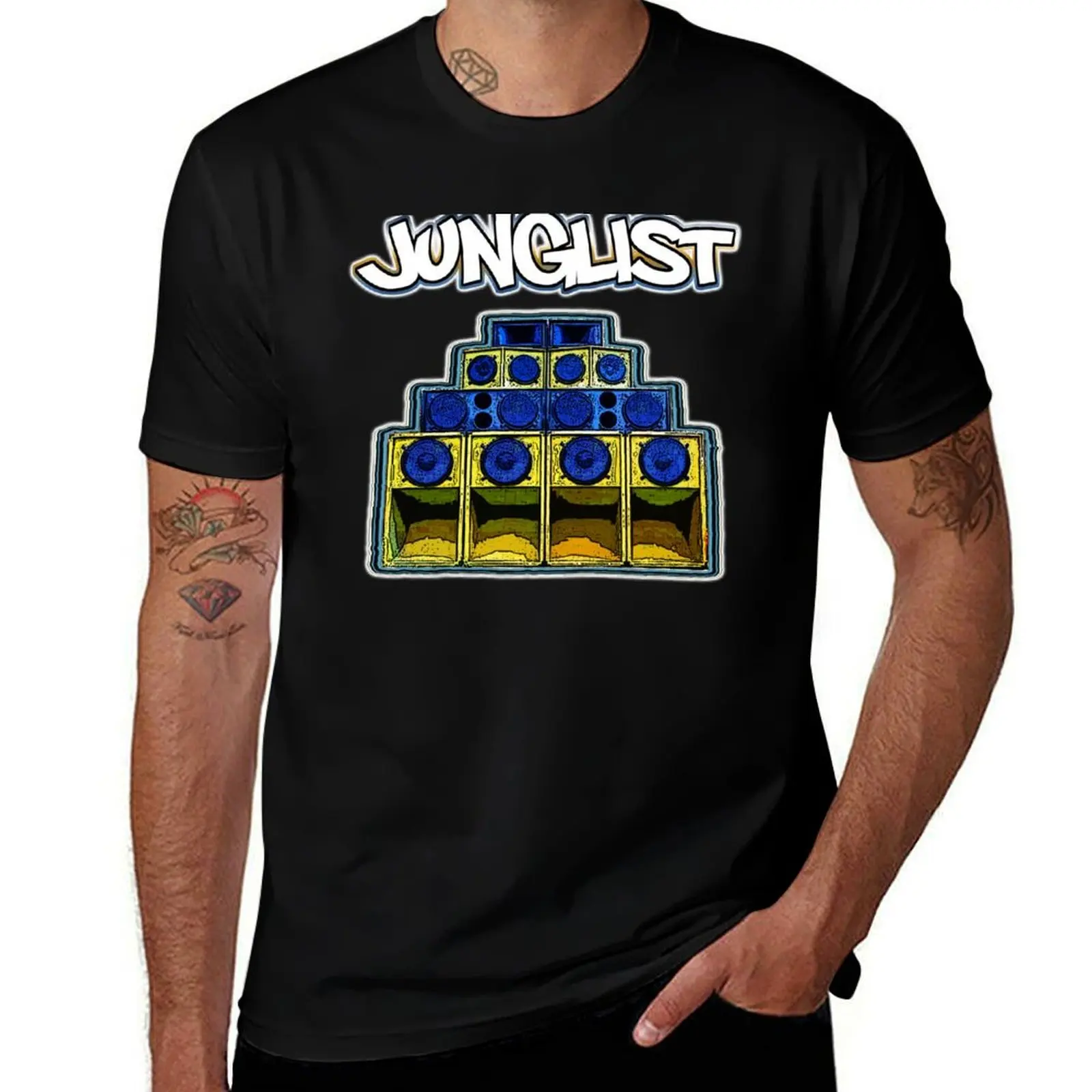 Junglist-Soundsystem-Blue T-Shirt Work Wear Simple Tee Shirt