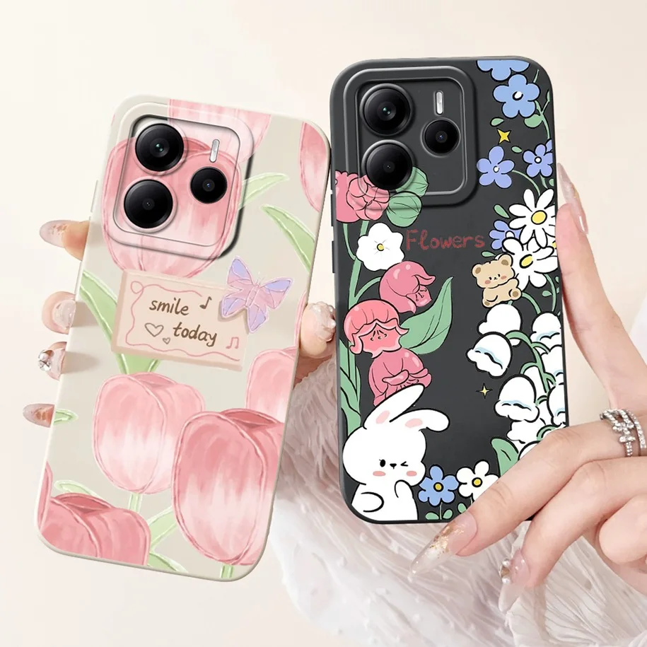 حافظة لهاتف Xiaomi Redmi Note 14 4G 2025 حافظة شعبية على شكل زهرة من السيليكون الناعم غطاء مقاوم للصدمات لهاتف Xiaomi Redmi Note14 4G من البولي يوريثان