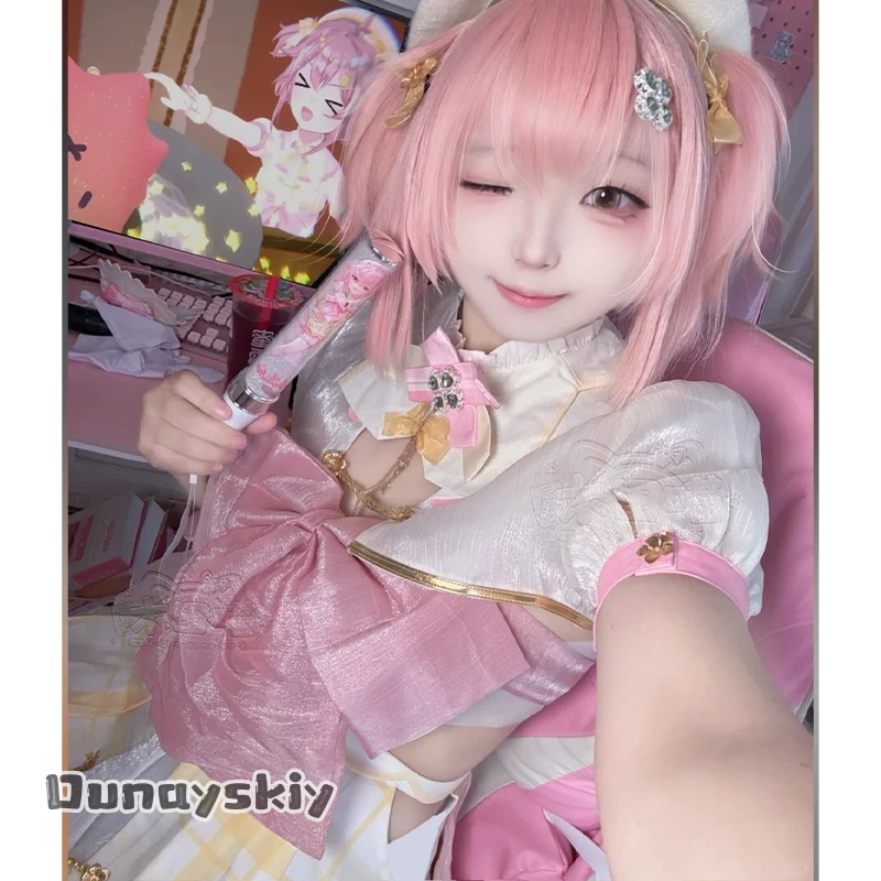 

Dream ZS^Ace Taffy Costume Idol Uniform Kawaii Yellow Pink Bow Dress Lolita Wigs Halloween Cos Anime Vtuber Youtuber Cosplay