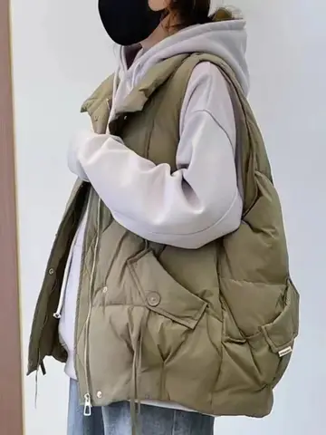 유행 두꺼운 코튼 다운 재킷 조끼 여성 겉옷 가을 겨울 새로운 스타일 스탠드 칼라 어깨 패드 조끼 코트